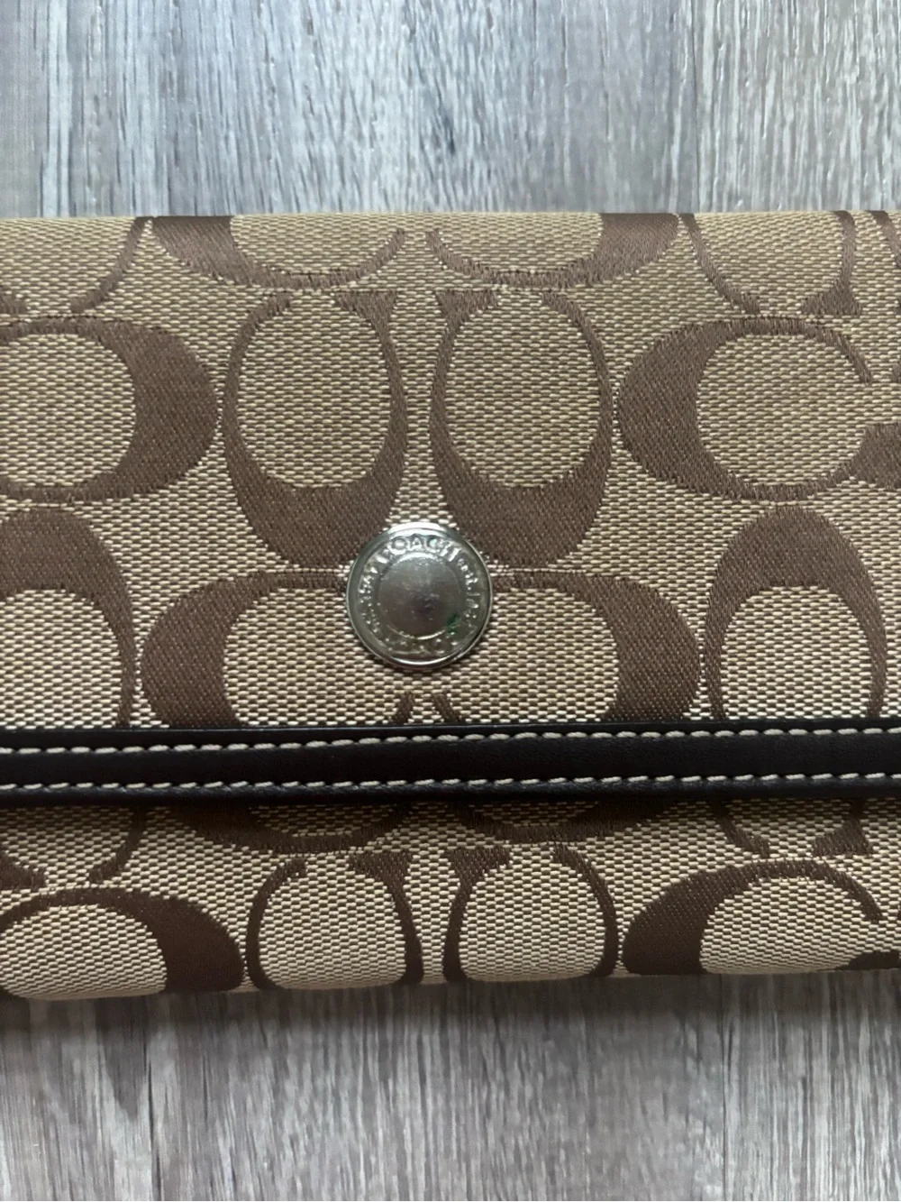 Coach Tan and Brown Signature Continental Wallet